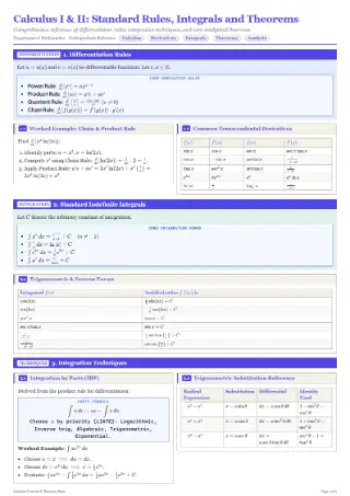 Preview of the Calculus I & II: Standard Rules, Integrals and Theorems cheat sheet